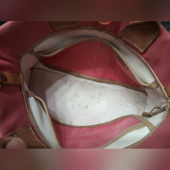 Dooney Bourke Pink Canvas Coat Leather W/ Tassel And Detachable Shoulder Strap - Picture 8 of 13